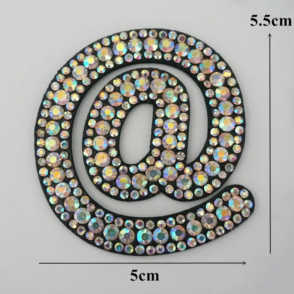 Rainbow Rhinestones Email Symbol AT @ Sign Sew Iron On Patches Shining Badges For Name DIY Dress Jeans Appliques Decoration