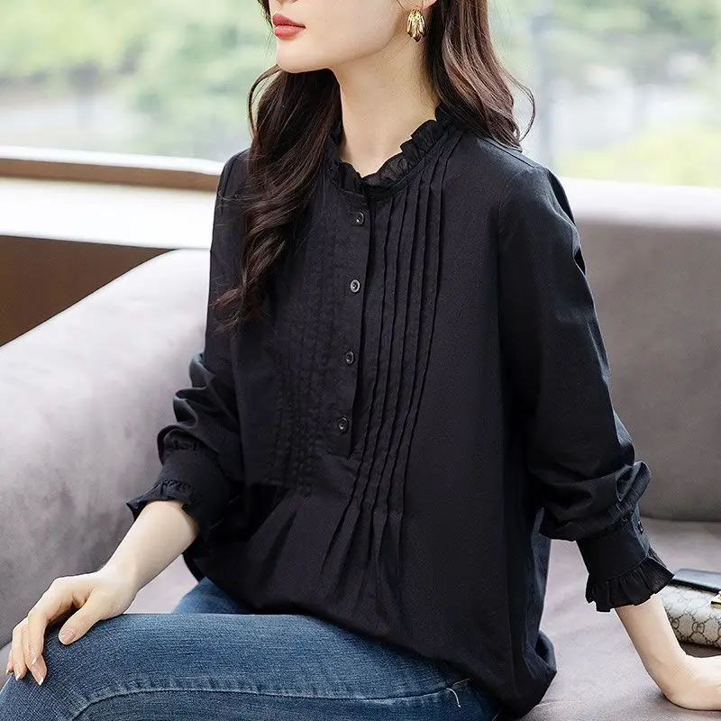 

Новый дизайн, чувственная женская черная рубашка с длинным рукавом, топ под грудью, корейский стиль, весенне-осенняя модная одежда с лацканами JJ253