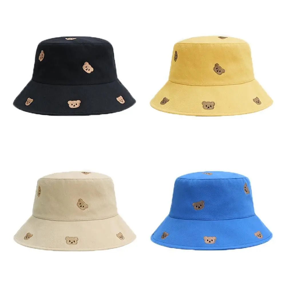 

Autumn Spring Outdoor Winter Letter Bear Pot Caps Sunscreen Basin Caps Women Bucket Hats Men Bucket Caps Korean Fisherman Caps