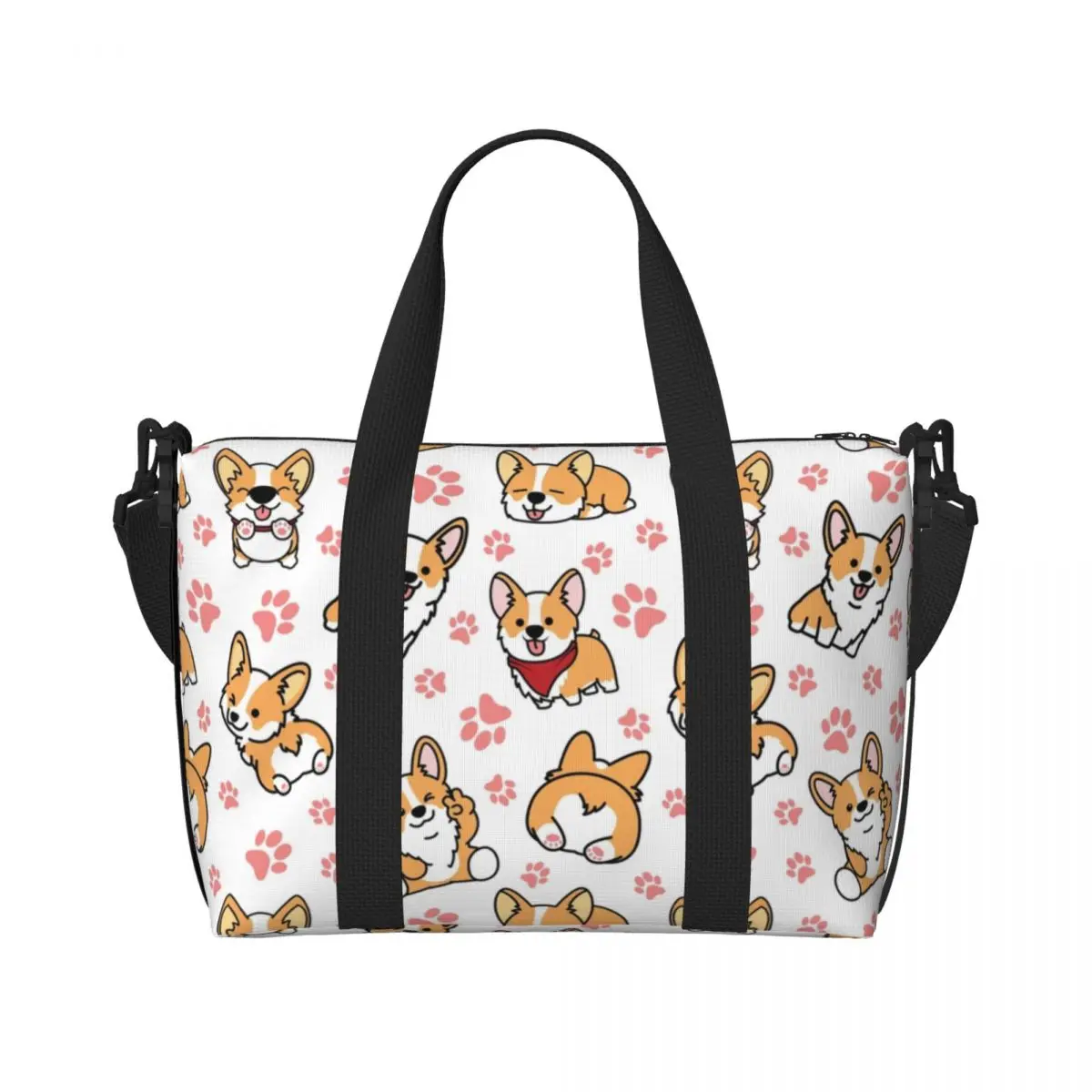 CUSTOM น่ารัก Corgis Tote กระเป๋าผู้หญิงขนาดใหญ่ความจุ GYM Beach กระเป๋าเดินทางไหล่