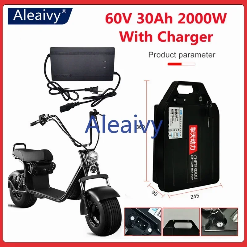 

Original 60V 20ah 30ah 40ah Electric Motorcycle Waterproof Lithium Battery 18650 CELL 300-1800W USE for Citycoco Scooter Bicycle