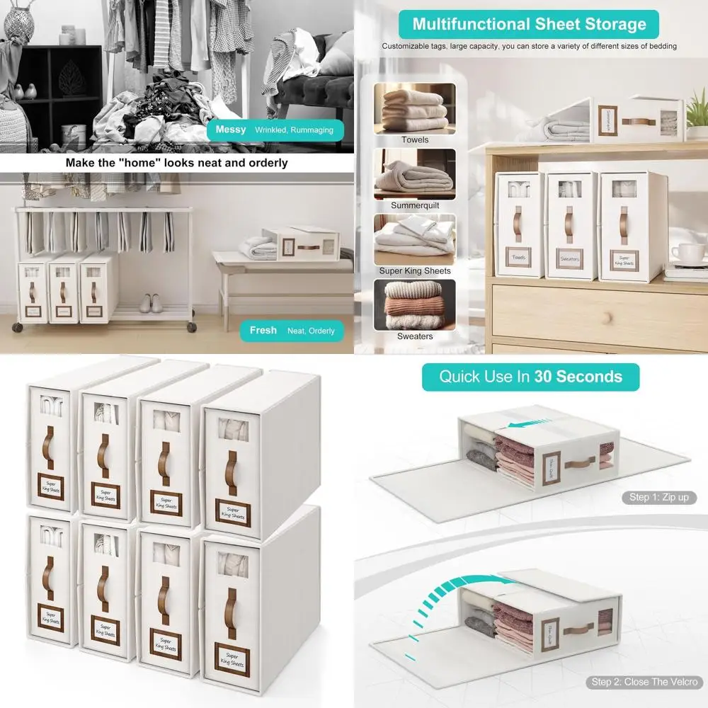

Cal King Size Bedding Organizer with Handle, 5.2 Gallon White Storage Box for Sheets and Duvet Covers