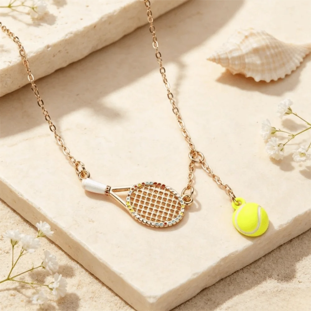 Modern Style Openwork Design Tennis Racket Necklace Tarnish Free Waterproof Racket Pendant Necklace Sport Necklace Men