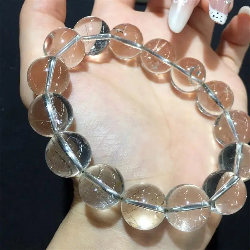 

Natural Silver Rutilated Quartz Bracelet Jewelry For Woman Man Healing Wealth Beads Crystal Gift 1pcs 8/10/12/14/16MM