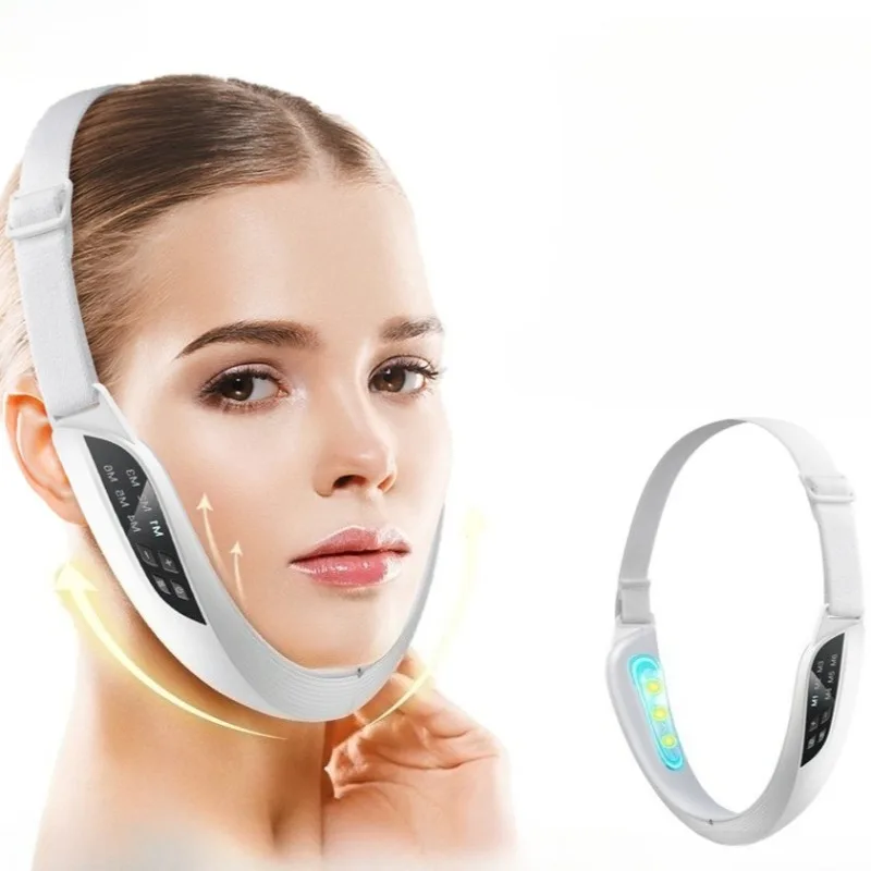 جهاز تجميل كهربائي لرفع الوجه على شكل حرف V 6 أوضاع 8 مستويات EMS مايكرو الحالي لشد الوجه مدلك إزالة الذقن المزدوجة للعناية بالبشرة