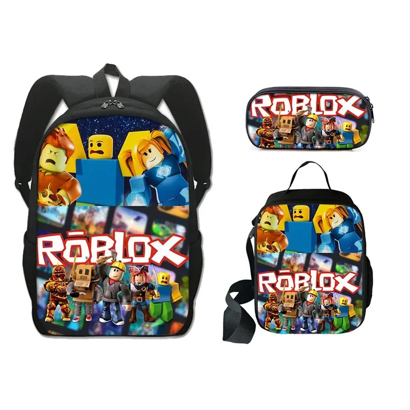 Roblox School Bag Three-piece Set Surrounding Children's Backpack Schoolbag Boys and Girls Backpack Lightening Zipper Shoulders