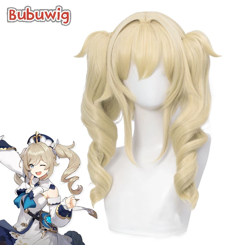 

Bubuwig Synthetic Hair Genshin Impact Shining Idol Barbara Cosplay Wig Women 50cm Long Curly Grey Ponytail Wigs Heat Resistant