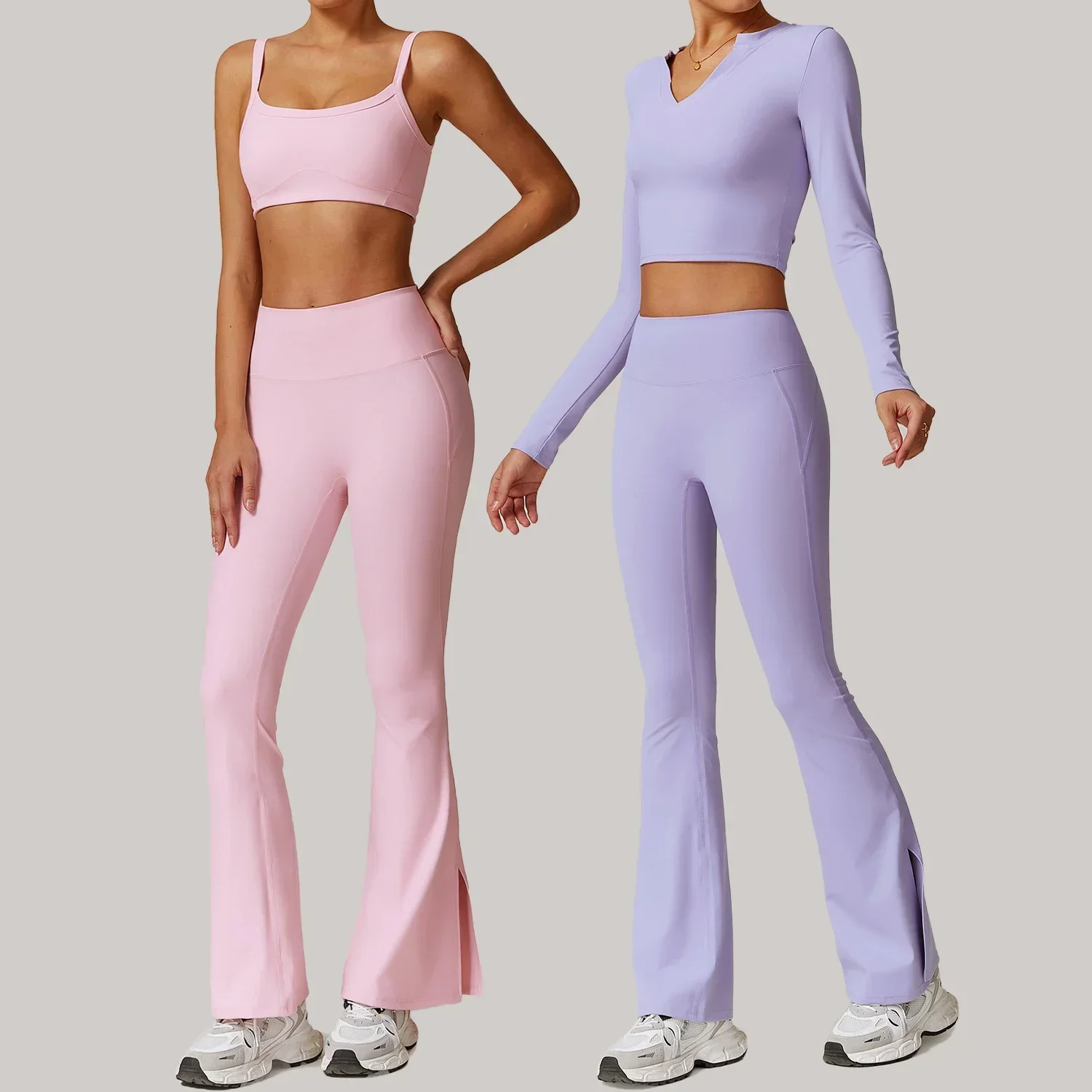 Casual Sports Flared Pants Suit Women High Waisted Comfortable Wide Leg Yoga Clothing Thin Long Sleeve Bra Top Fitness Clothing