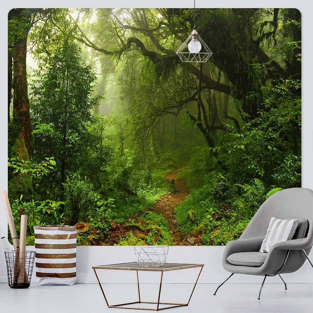 Secluded Forest Home Decor Art Tapestry Large Size Boho Decorative Yoga Mat Hippie Yoga Mat Background Wall Beach Towel Sheets