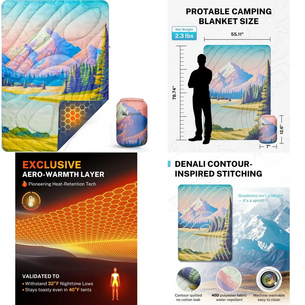 

Ultralight, Warm, and Water-Resistant Packable Quilt for Outdoor Adventures, Camping, Hiking, and Travels, 79x55 Landscape