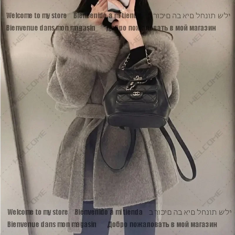 High End Double-sided Wool Strapping Real Wool Fur Coat Women's Removable Cuffs Fox Fur Temperament Cashmere Short Jacket