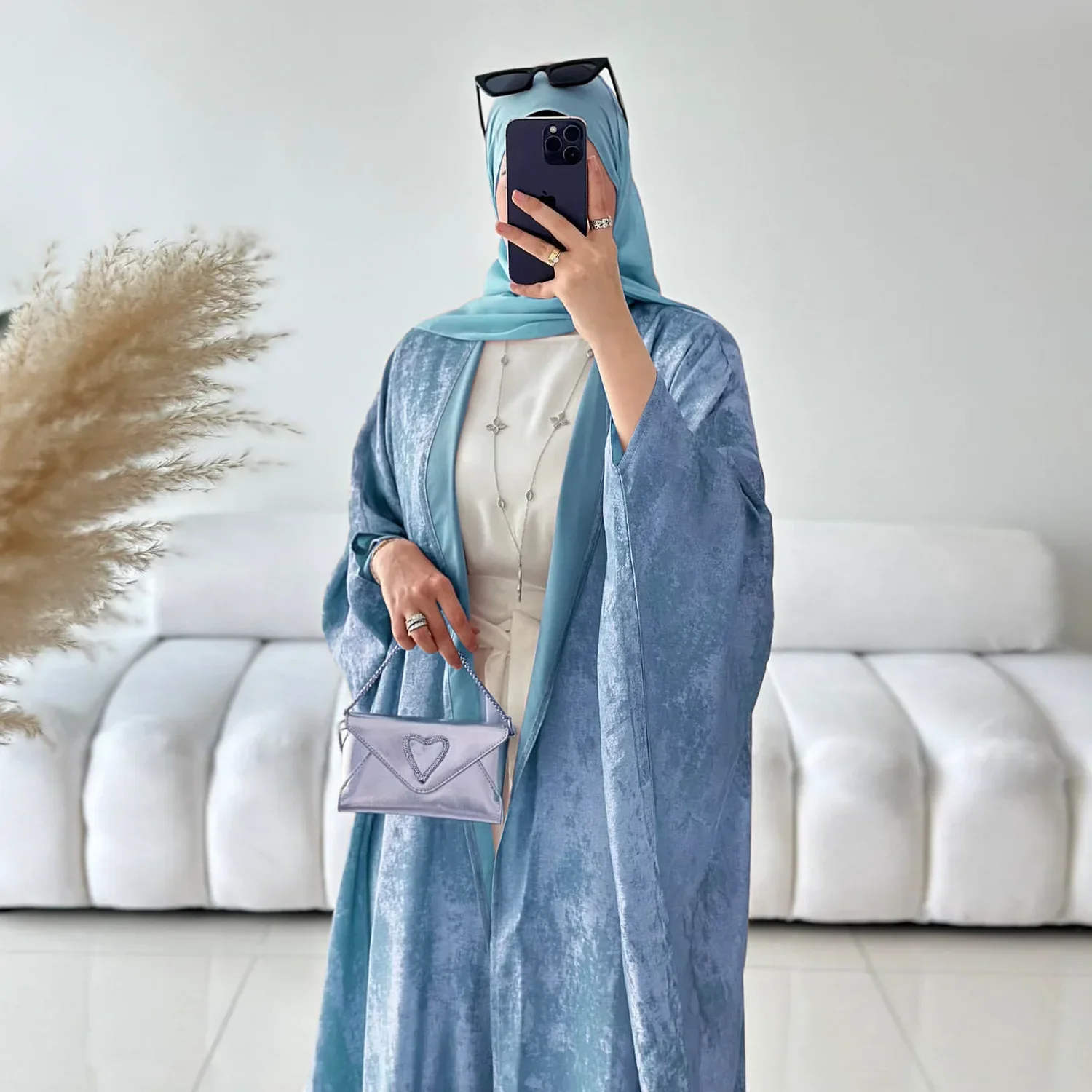

Ramadan Eid Shiny Batwing Satin Open Kimono Abaya Dubai Luxury 2024 Muslim Abayas For Women Kaftan Dress Islamic Clothing Femme