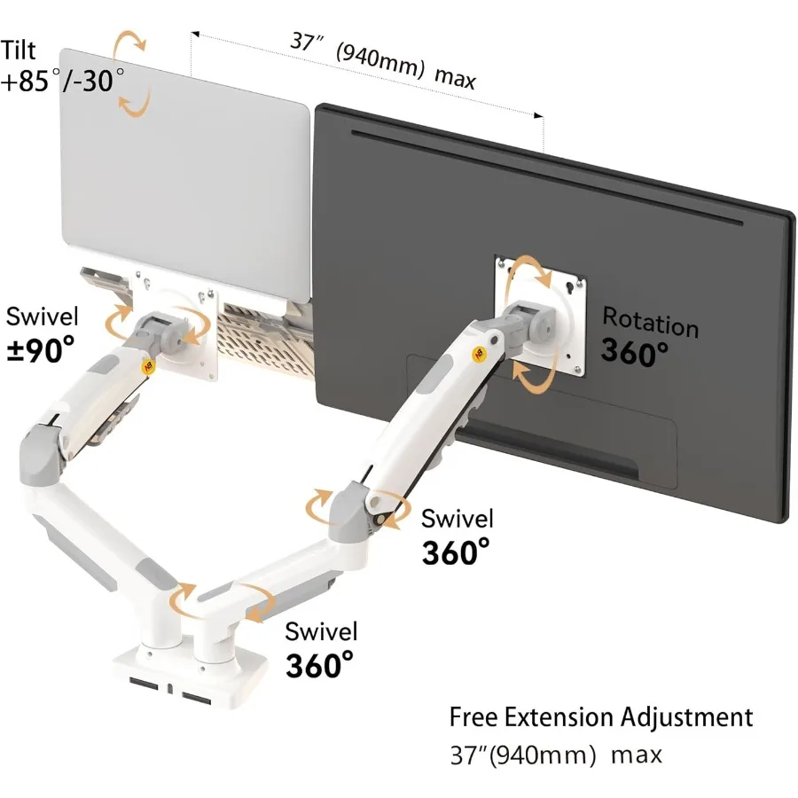 NB North Bayou Laptop Mount with Adjustable Tray for 10-17 Notebook Full Motion Arm with VESA Plate for 17-30 Monitor Clamp-on