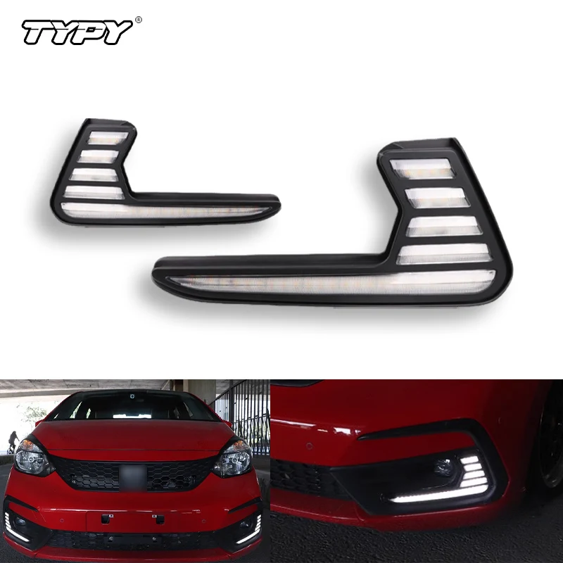 TYPY For Honda Jazz fit 2020 2021 LED DRL fog lamp with turn signal function car styling LED Daytime Running Lights