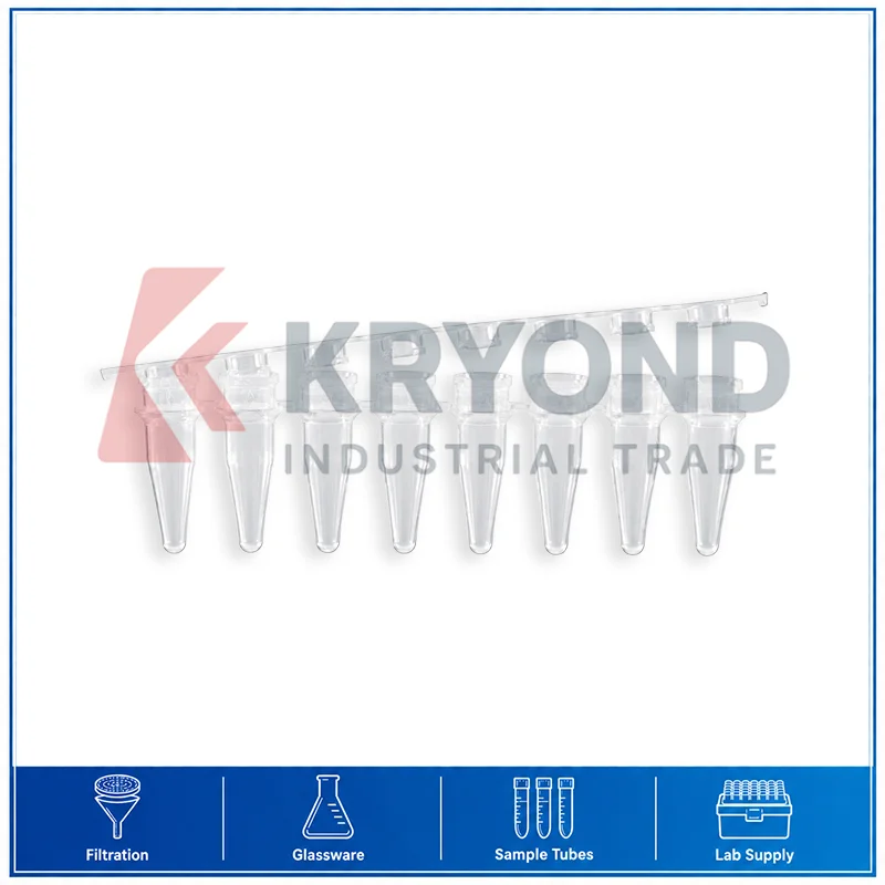 0.2ml PCR 8 Strip Tubes Thin Wall Clear PCR 125pcs Pack Laboratory Container Research Use Application Series Sample Storage Set