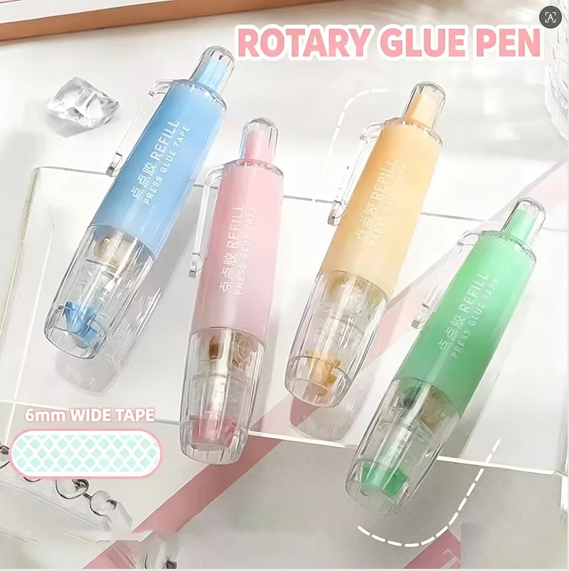 360° Rotating Roller Adhesive Pen Dual-Sided Tape 5m Replacements Multiple Colors for DIY Scrapbooking Student Office Supplies