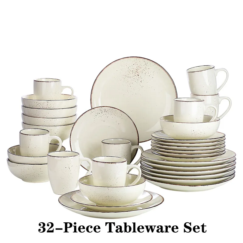 Vancasso Navia 16/32 -delige aardewerk keramische serviesset met 4 stuks dinerbord, dessertbord, 800 ml kom, mok serviesset