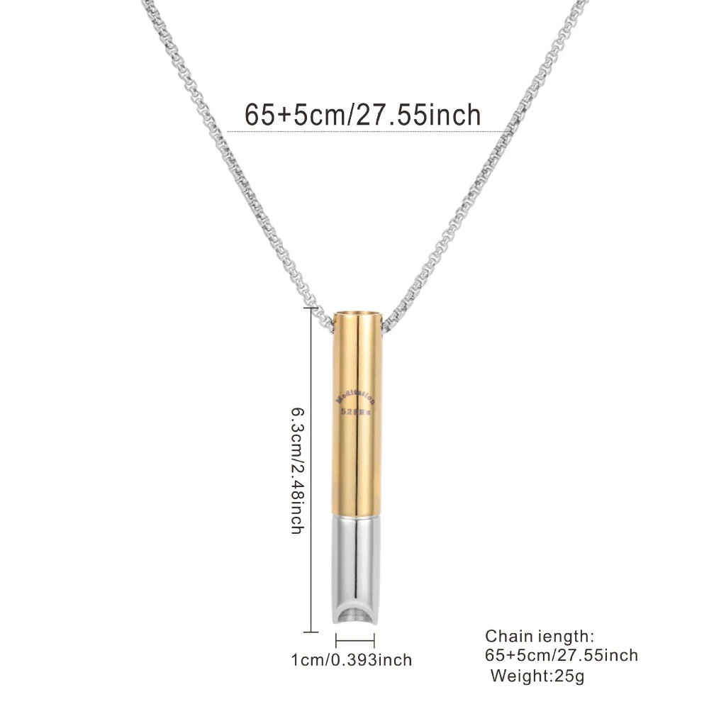 528Hz Stainless Steel Mindfulness Pendants Men and Women Regulating Breathing Relieve Stress Anxiety Meditation Whistle Necklace