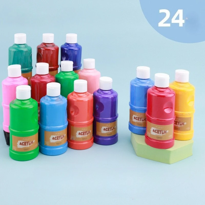 24Colors Acrylic Paint,8.45 Fl Oz./ 250 Ml Artist Painting Supplies  for Wood,Fabric, Canvas，Leather,Paper,Crafts，DIY Hand Drawn