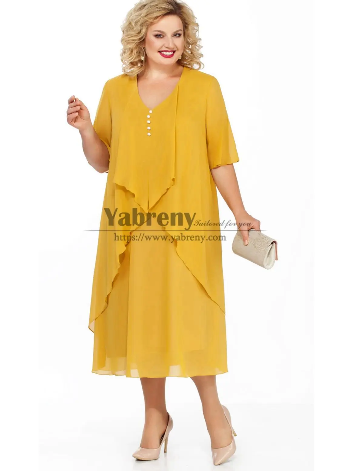 Plus size Jade Green Chiffon Women's Dresses, Loose Mother of the Bride Dresses