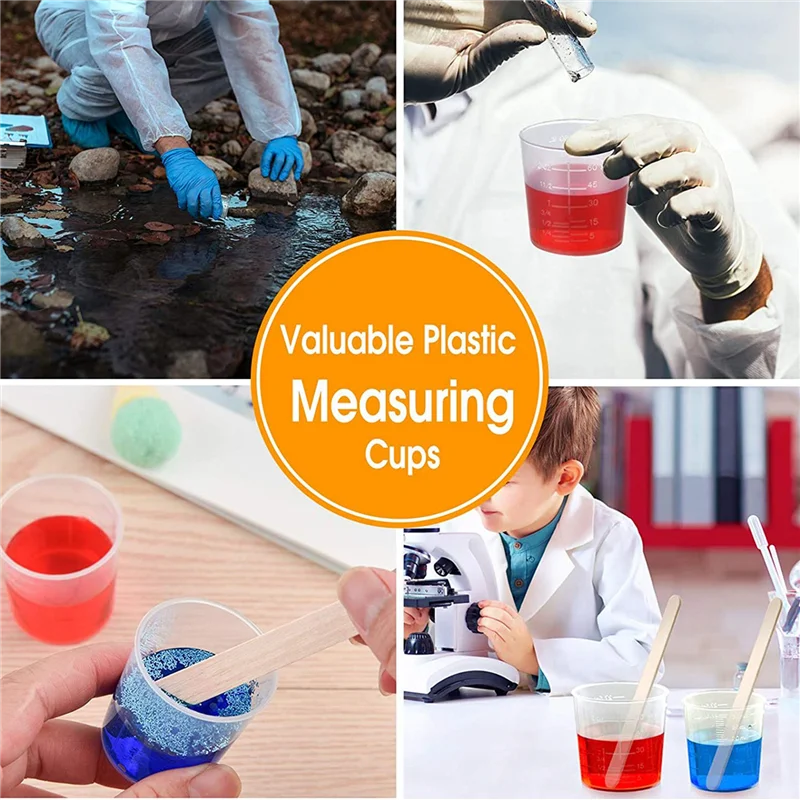 Abjs 100 pacote 60ml/2oz copos graduados de plástico copos de escala transparente copos de mistura epóxi transparente com 100 peças varas de agitação