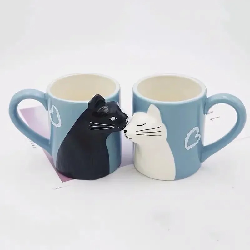 Deardali Special Couple Cat Cup Head Tilt Kill Kiss Cat Valentine 'S Day Creative Ceramic Cup Coffee Mug Gift