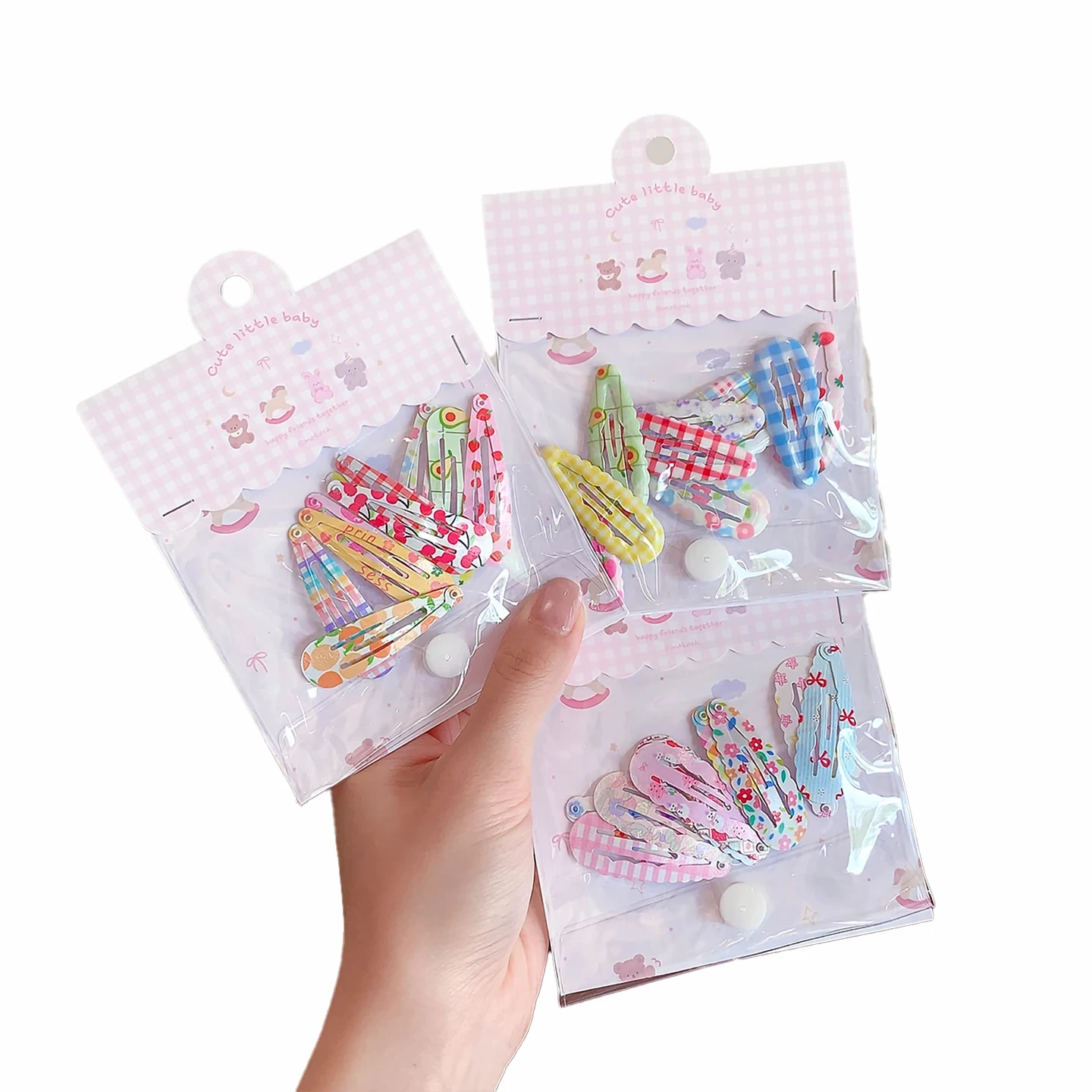 New 10pcs/set Printed Water Drop Hair Clips For Women Girls Kids Floral Plaid Pattern Cute Toddler BB Clip Barrettes Accessories