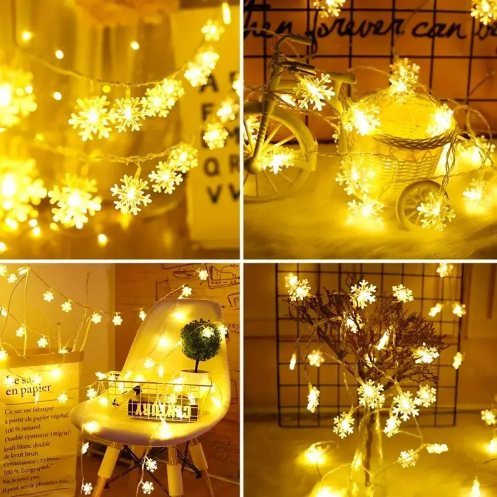 1PC 1.5M/3M/6M Christmas Snowflake Battery Box Atmosphere Decoration Light String,Excluding Battery,Used for Holiday Decoration