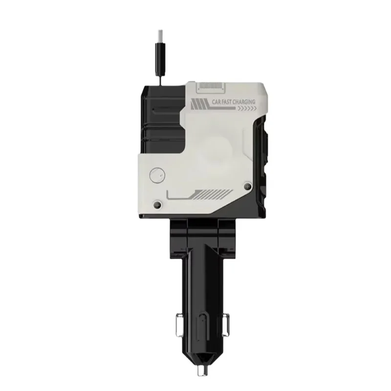 شاحن سيارة 120 وات 4 في 1 محول ولاعة سجائر قابل للسحب مع كابل شحن سريع USB من النوع C لأجهزة iPhone وAndroid