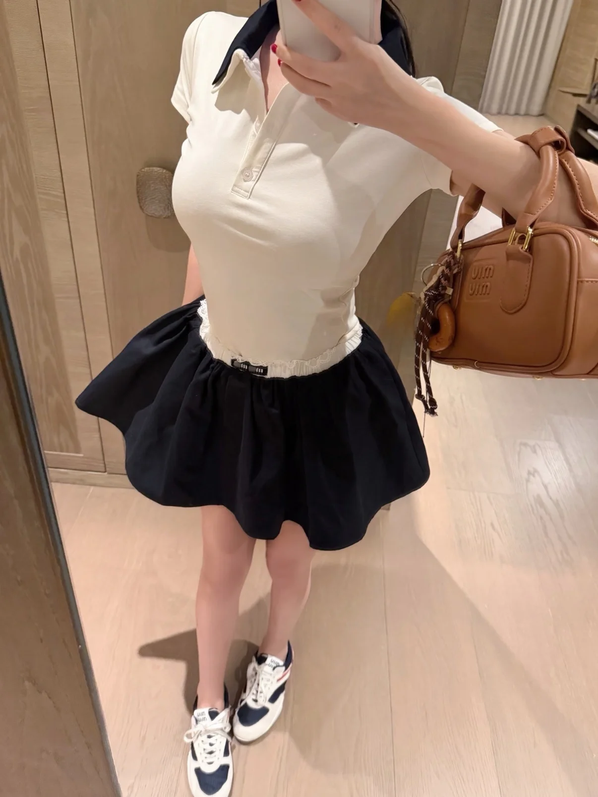 Retro College Style Lace Patchwork A-Line  Skirt Women's Summer Fluffy Skirt with  mid Waist Other Material