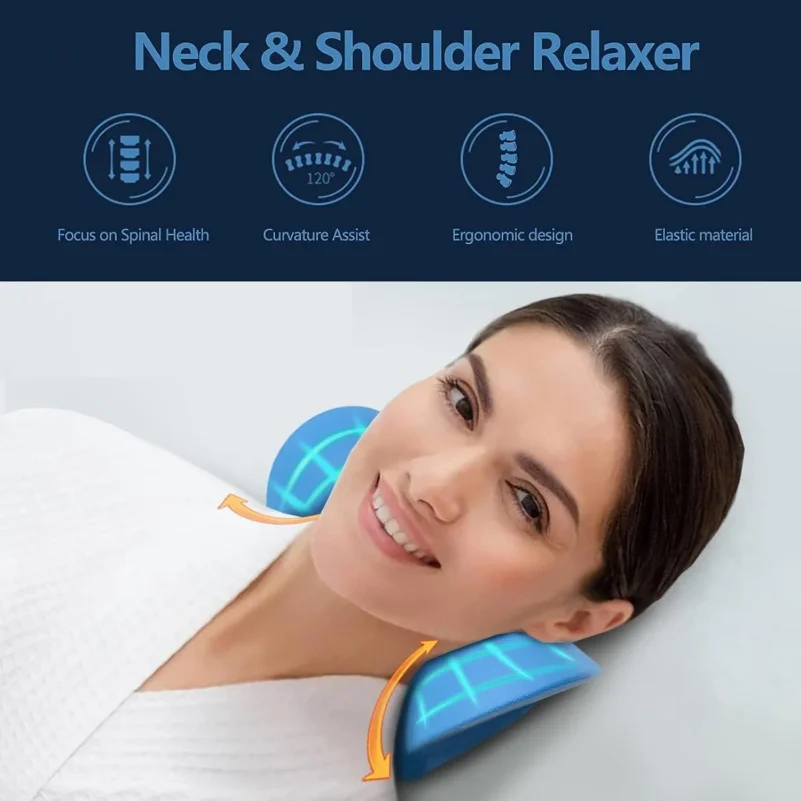 Cervical Neck Traction Pillow Ergonomic V-Shape Neck Stretcher Massage Points Shoulder Relaxer Support Pillow for Neck Pain Reli