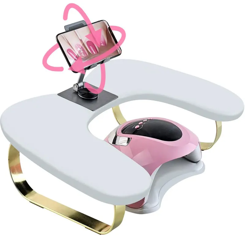 Nail Arm Rest With Rotating Phone Holder Large Armrest Manicure Cushion Soft Russian-Style U-Shaped Hand Pillow For Nail Salons