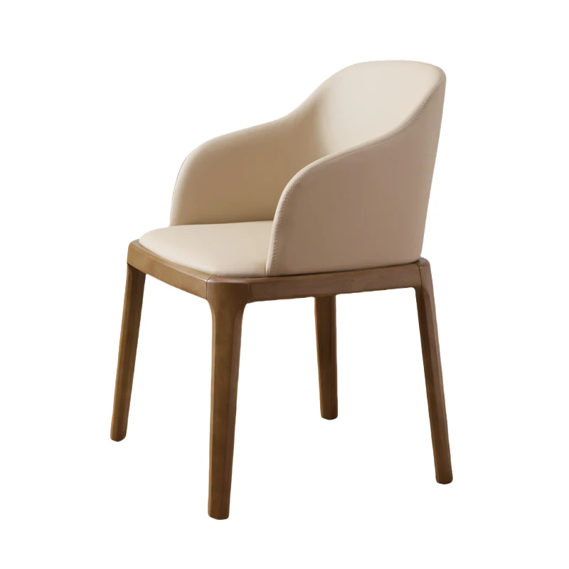 

Nordic light luxury solid wood chair home high-end coffee restaurant back chair hotel leisure soft bag armrest leather chair