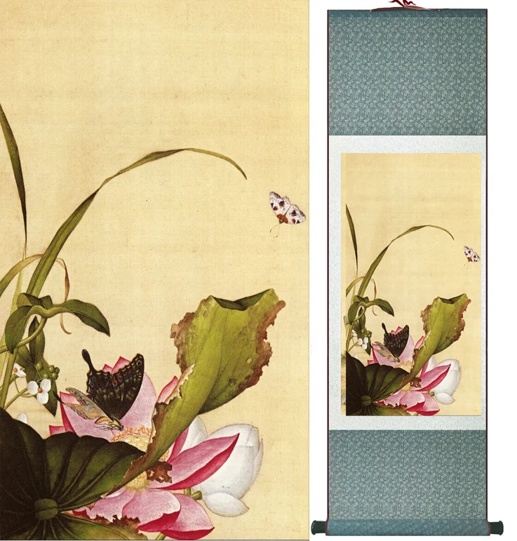LangShining  ink painting   Birds and flower  Painting   Spring  Ink  wash painting silk scroll birds and flower  painting