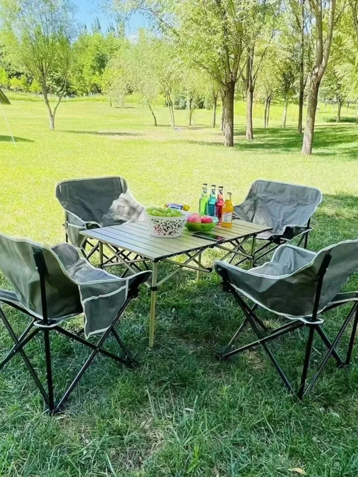 Outdoor Folding Table And Chair Easy To Store Leisure Moon Chair Outing Picnic Camping Portable Mesa Plegable Outdoor Furniture