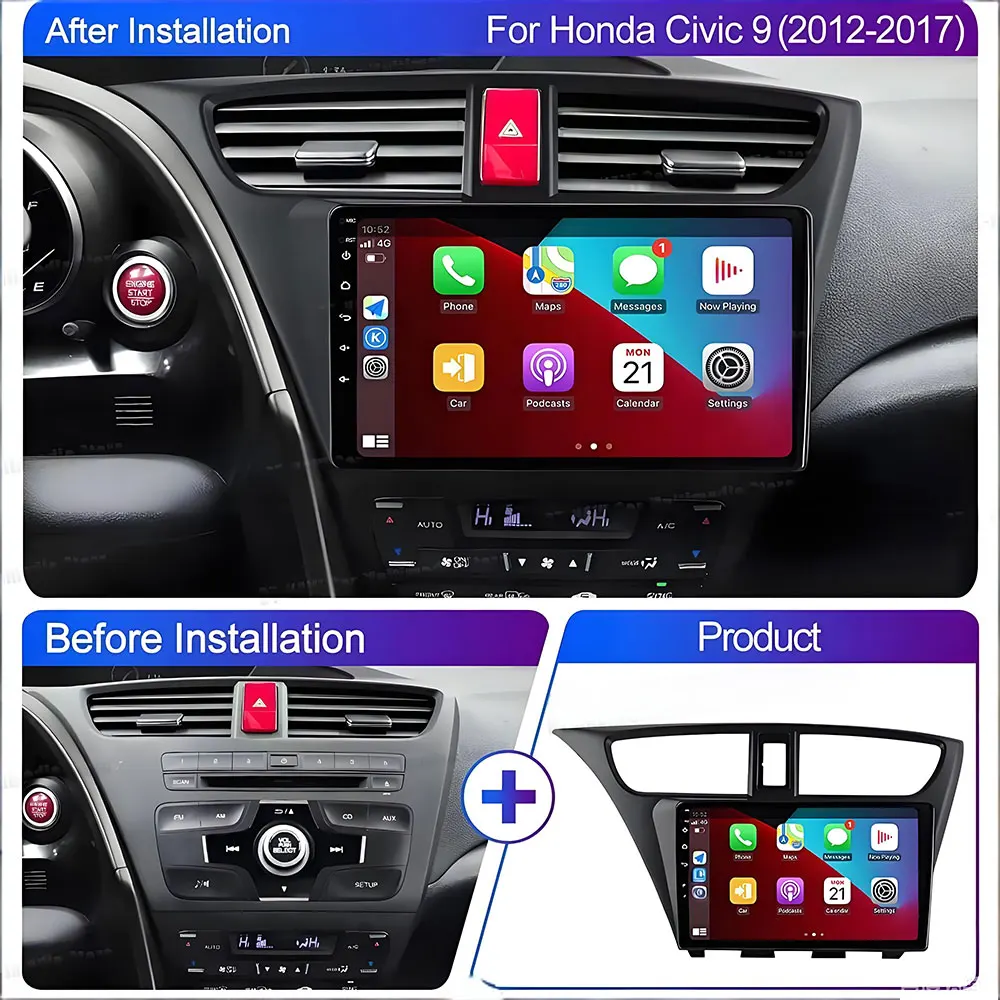 Android 16 For Honda Civic LHD Hatchback 2012 2013 2014 2015 2016 2017 Car Radio Multimedia Player Navigation Stereo Dash Cam BT