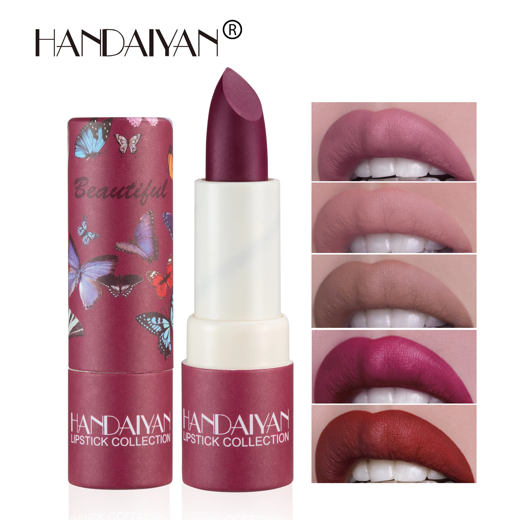 Handaiyan-batom nu veludo impermeável, maquiagem duradoura, pigmentos profissionais, vermelho sexy e marrom, 8 cores