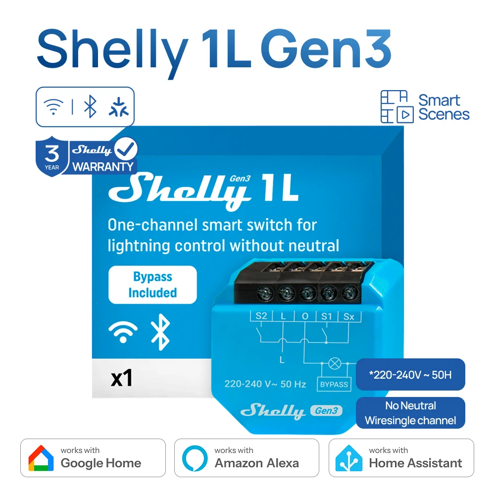 Shelly 1l gen3 wifi interruptor inteligente relé de matéria lâmpada inteligente controle de iluminação sem fio neutro compatível alexa google