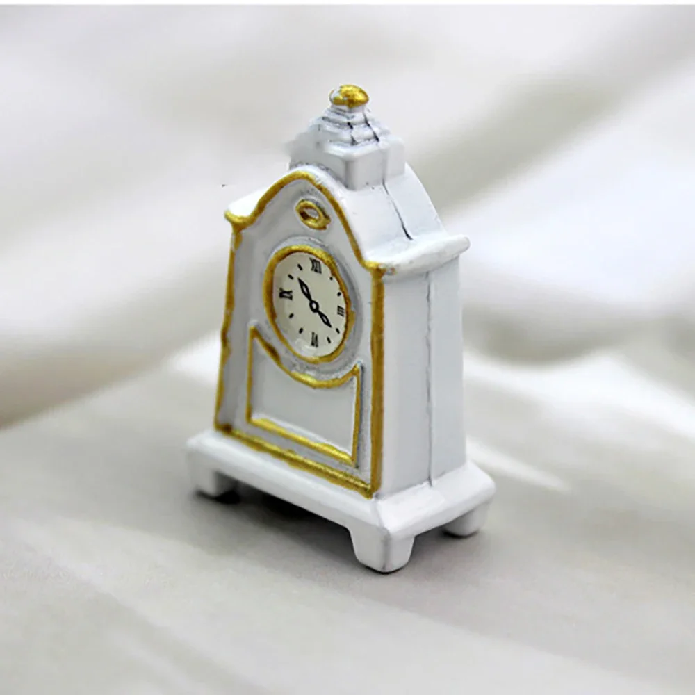 1/12 casa delle bambole in miniatura metallo bianco pendolo orologio simulazione orologio da parete modello giocattoli per Mini decorazione accessori casa delle bambole