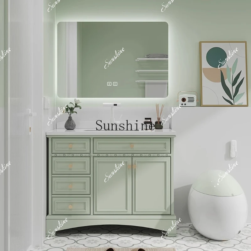 Large and small apartment floor-to-ceiling wash basin cabinet combination marble bathroom paint  FT