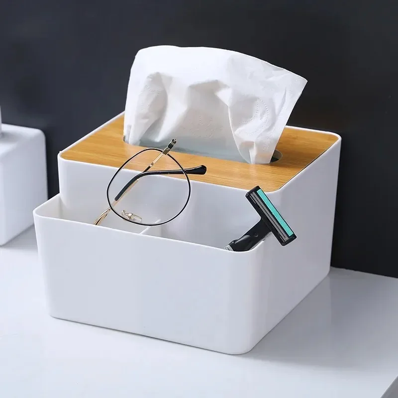 Tissue Boxes with Wooden Lid Napkin Holder Container Wet Tissue Paper Dispenser Case Modern Home Car Organizer Napkin Holder