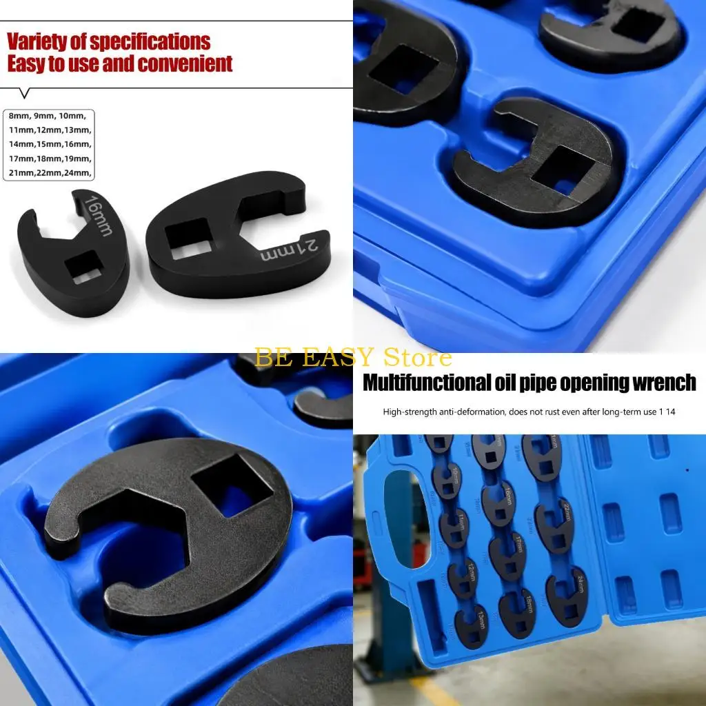 E28F Crowfoot Head Set for Restricted Repair Areas, with Steel Open-End Heads, Visible Size Labels and its Organized Carry
