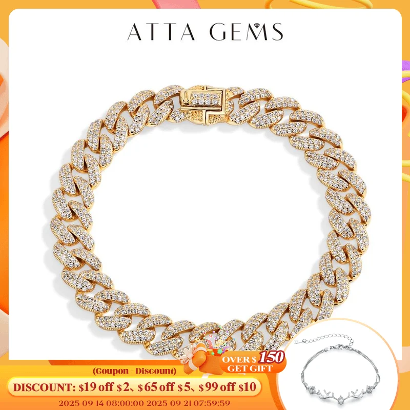 

ATTAGEMS S925 Silver Moissanite Cuba Chain for Man Women 18K Gold Plated Full D VVS1 Color Tennis Bracelets Top Quality Jewelry