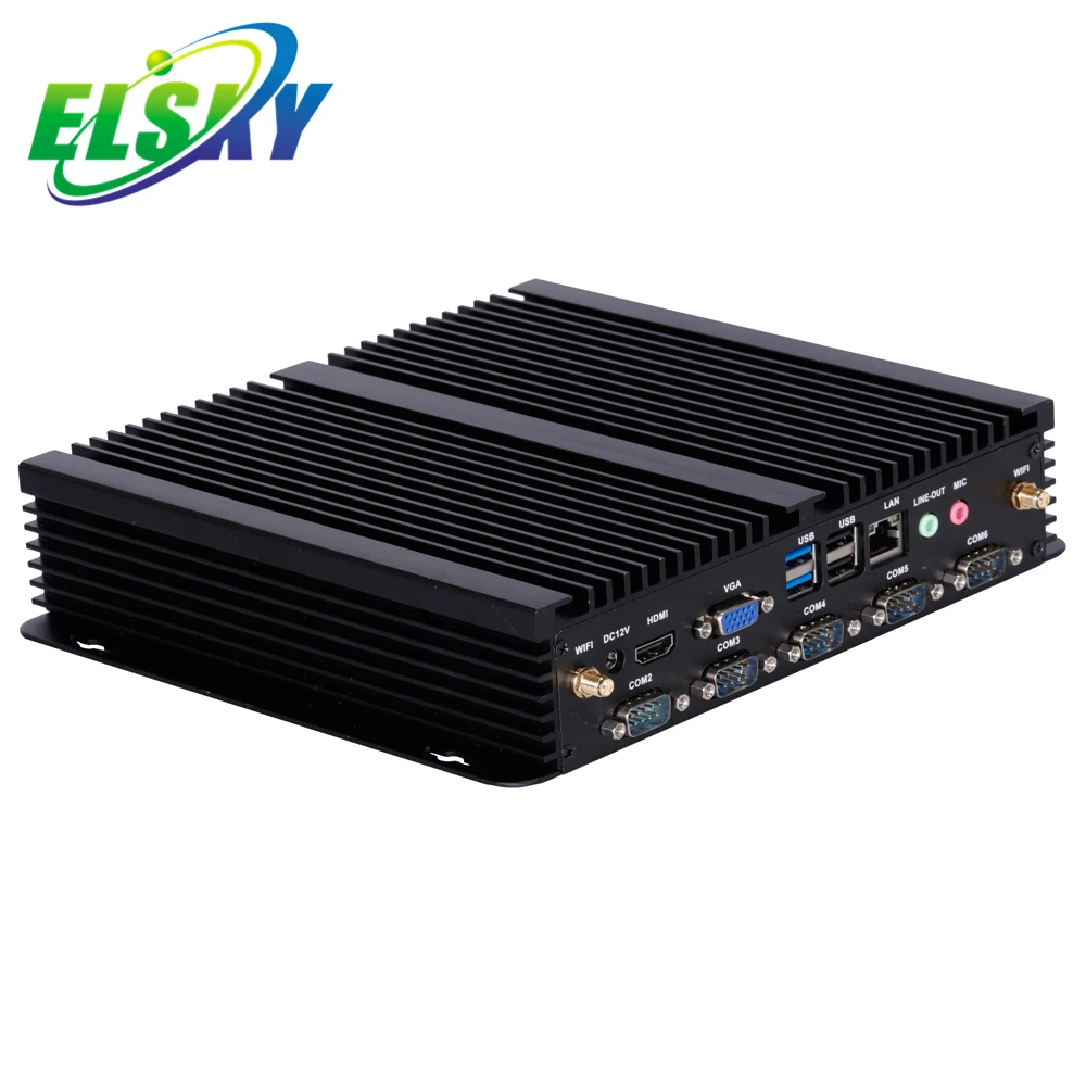 ELSKY 6 COM and 6 USB Fanless Embedded Mini PC Based on In-tel 1037U I3 I5 I7 Processors Support 1* LPT