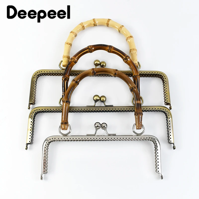 1/2Pcs Deepeel 20/25.5 ซม.Retro โลหะปิด Kiss Clasp กระเป๋าถือจับไม้ไผ่ DIY กระเป๋าเดินทาง Handcrafted อุปกรณ์เสริม