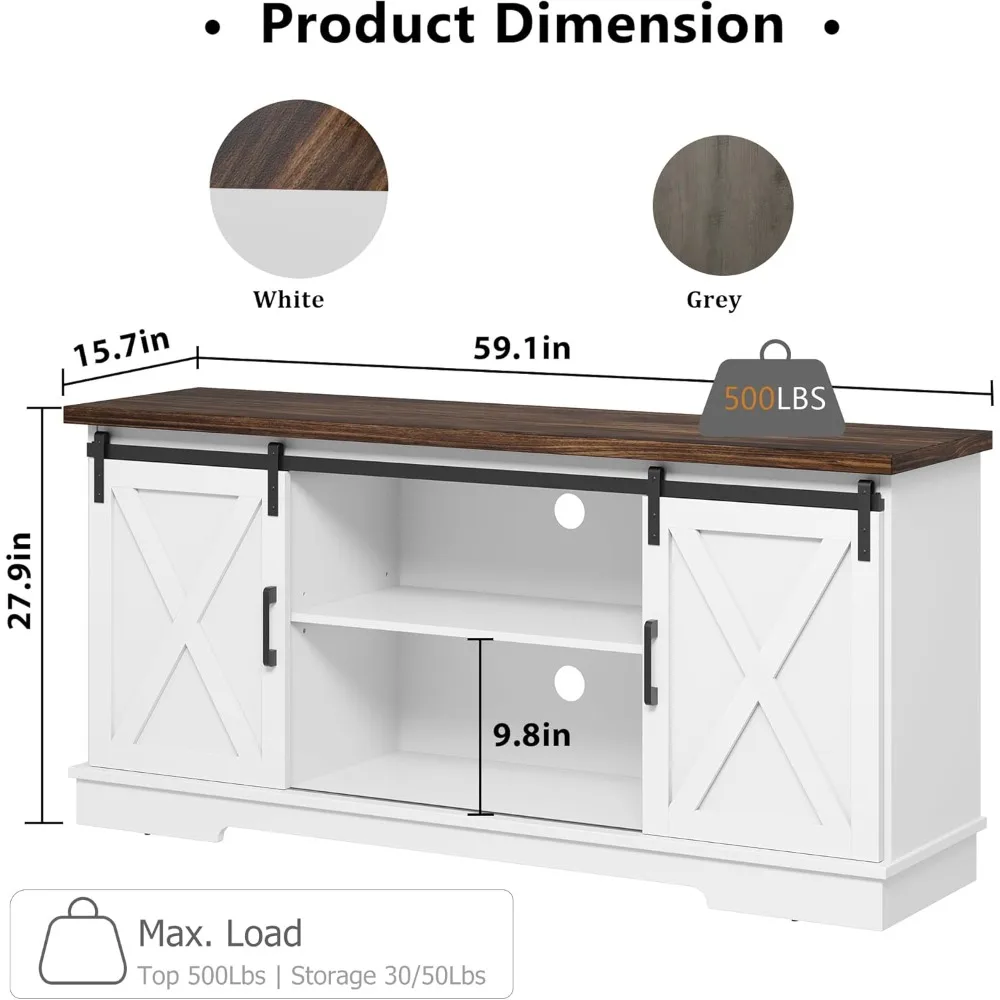 Farmhouse Tv Stand for 65 Inch TVs, Entertainment Center with Sliding Barn Doors and Adjustable Shelf, Modern Storage Media TV