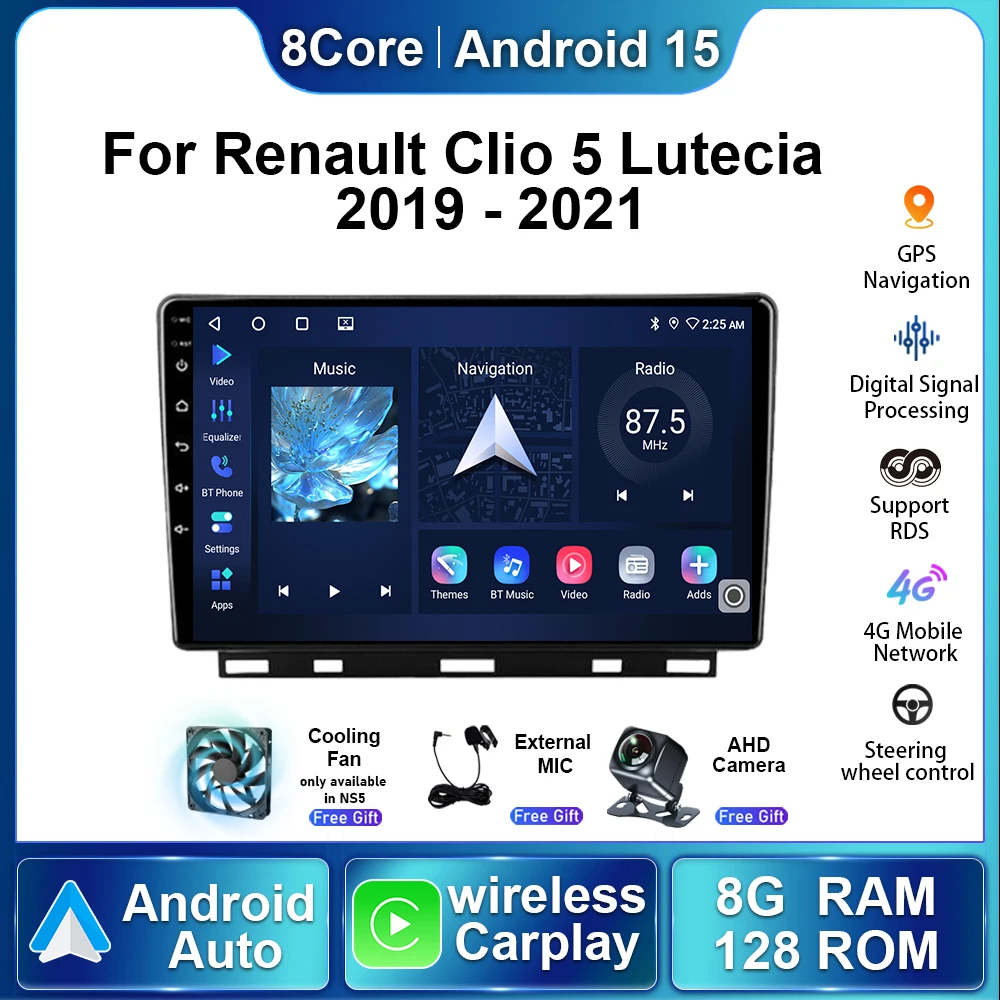 Android 15 Stereo Monitor For Renault Clio 5 Lutecia 2019 - 2021 Car Radio Multimedia Player Wireless Carplay Navigation GPS