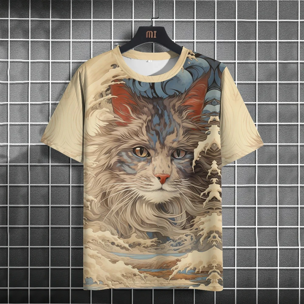 Summer Short Sleeve Harajuku Print Aniam T Shirt For Men O-Neck Oversized Pullover Fashion Streetwear Fashion Men\'s Clothing