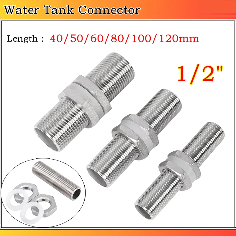 

1 ~ 10 шт. 1/2 "BSP резьба из нержавеющей стали 304 полная резьба переборка фитинговая труба аксессуары 40/50/60/80/100/120 мм длина