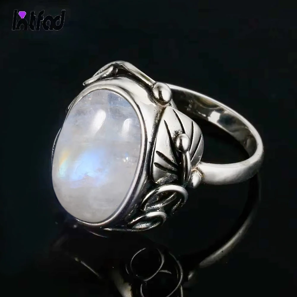 925 Sterling Silver Oval 11*17mm Moonstone Rings Vintage Rings for Men Women Jewelry Ring Gift